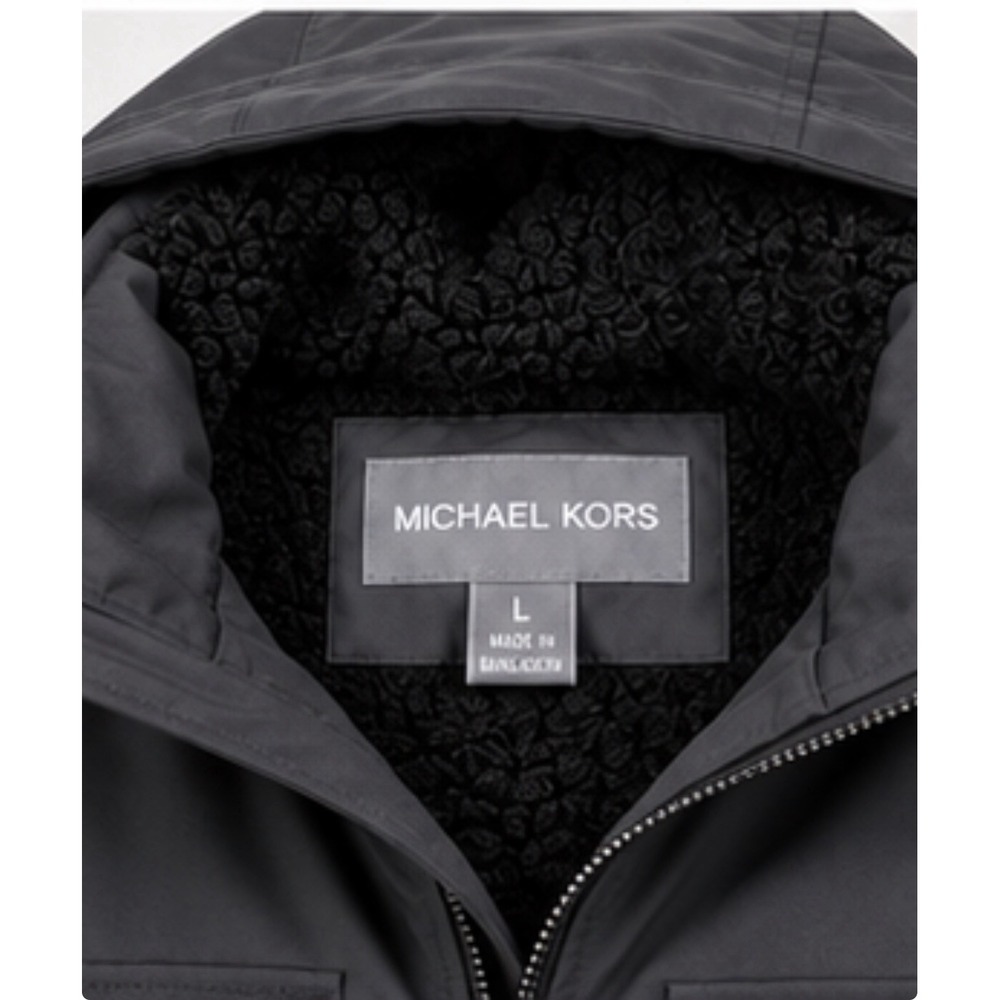 Michael Kors Mens Jacket L NWT Charcoal Hooded Fleece Lined Utility Coat MX22424 - Picture 3 of 11